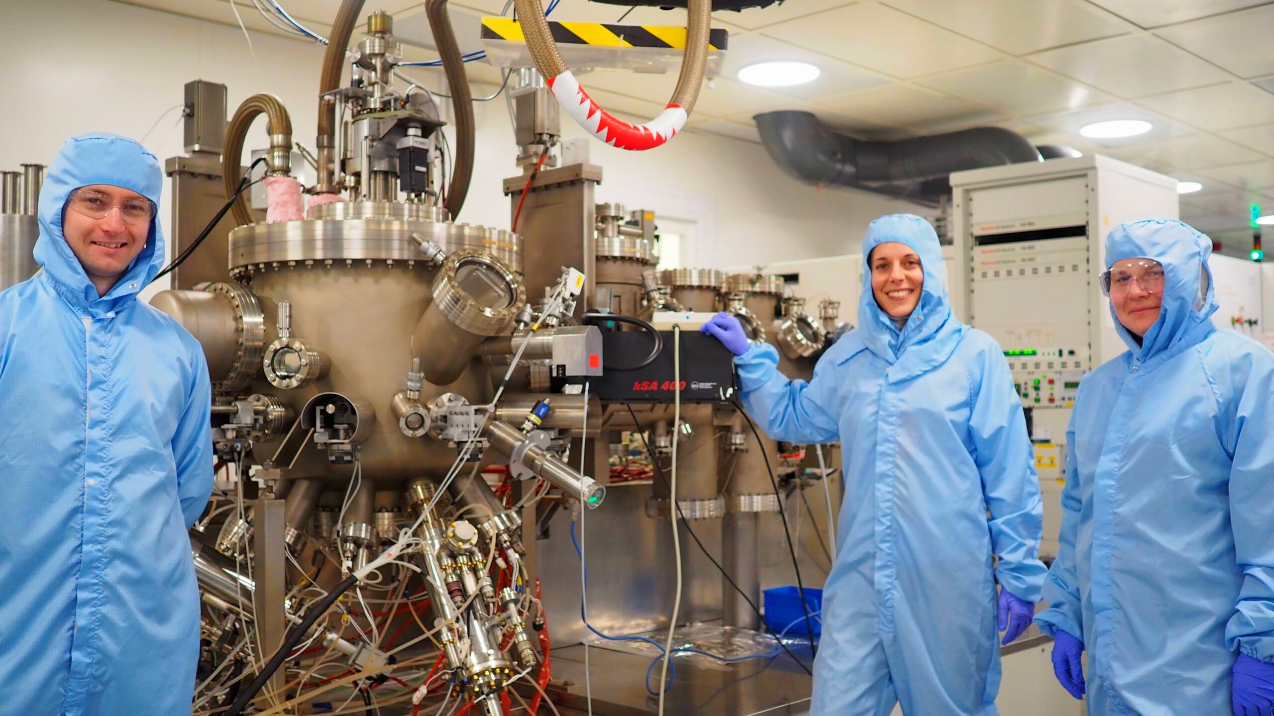 Staff in the National Epitaxy Facility cleanroom