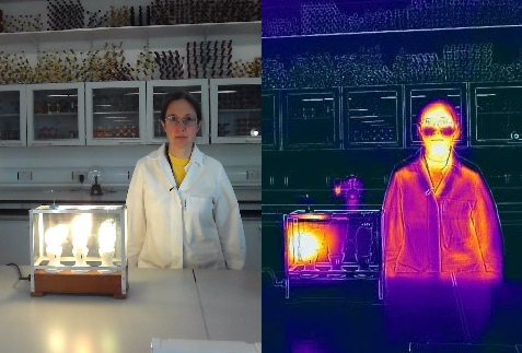 An experiment from an online Cambridge Science Festival showing a normal camera and an infrared camera to show heat sources